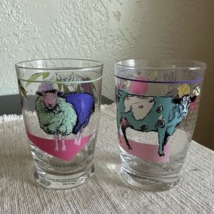 Anthropologie Lorena Maranon Toscana Juice Glasses Farm Animals Cow Sheep Set 2
